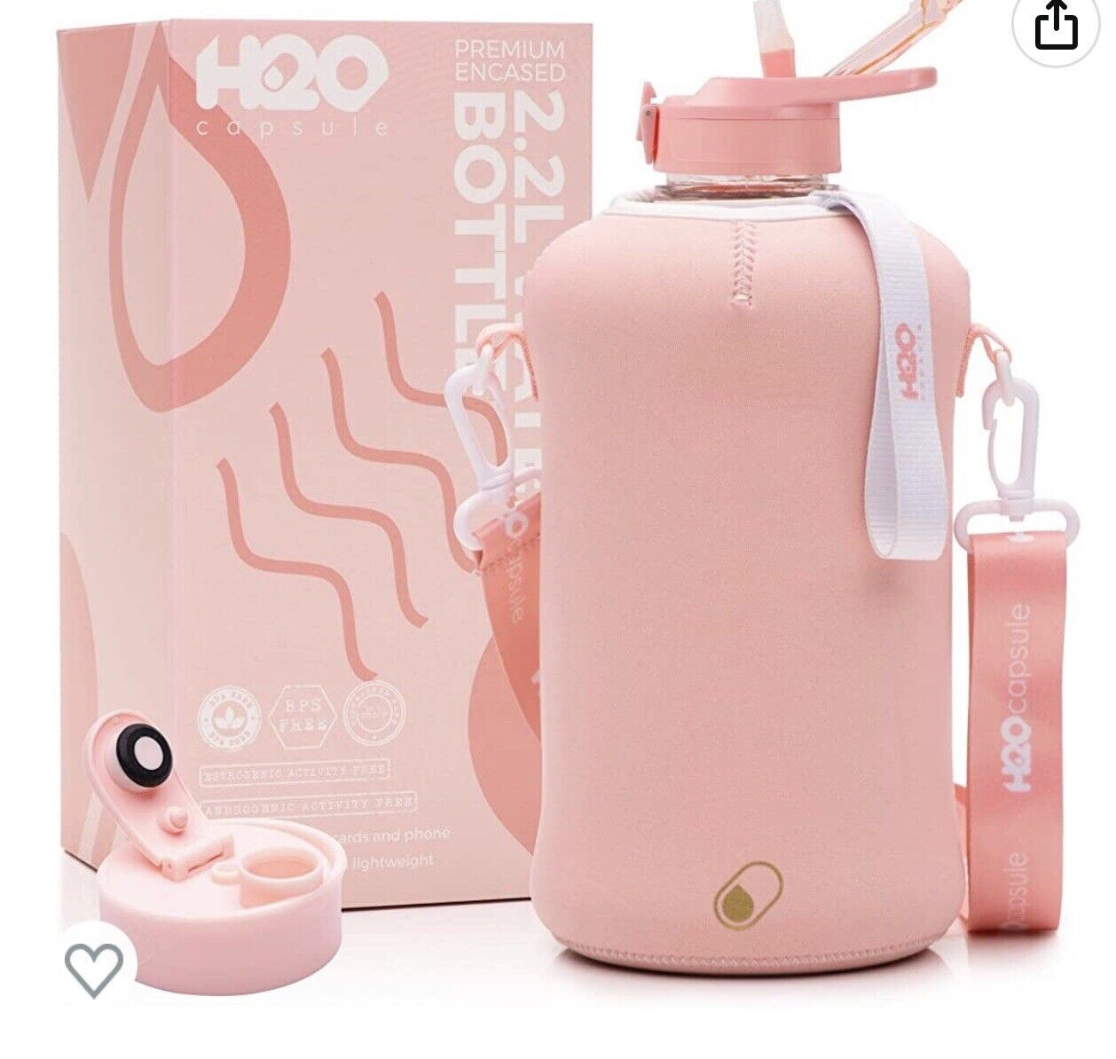 H2O Capsule 2.2L Half Gallon Water Bottle with Storage Sleeve and Removable. eb2