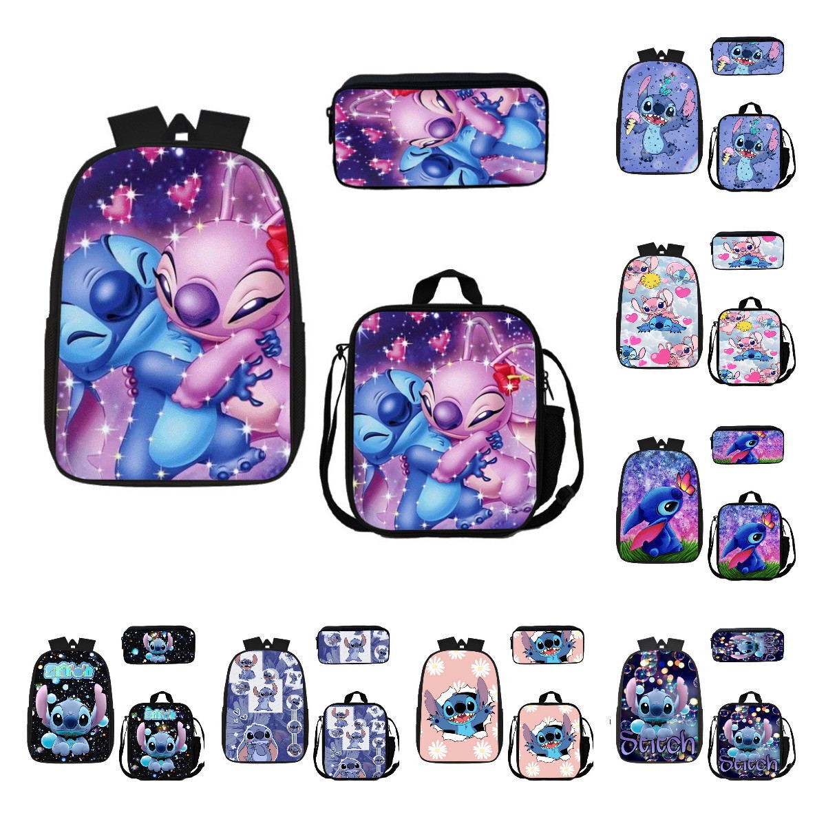 Boys Girls School Bag Stitch Backpack Kids Travel Lunch Bag Pencil Case Set Gift
