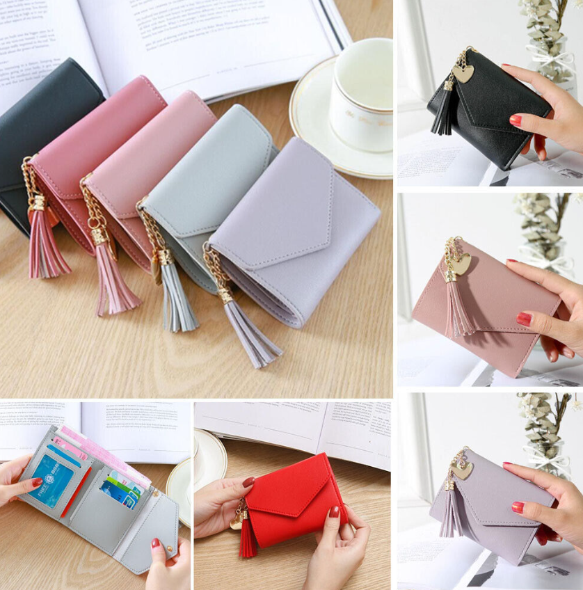 Women's Short Small Wallet Lady Leather Folding Coin Card Holder Money Purse