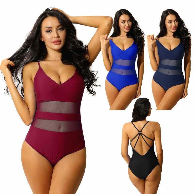Women V Neck Cutout Monokini Swimsuit One-Piece Swimwear Bathing Suits Beachwear